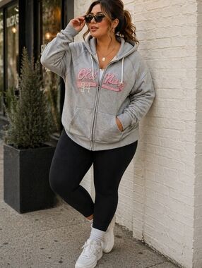 Old Navy Zip-Up Hoodie – Size XL – Grey w/ Pink Logo